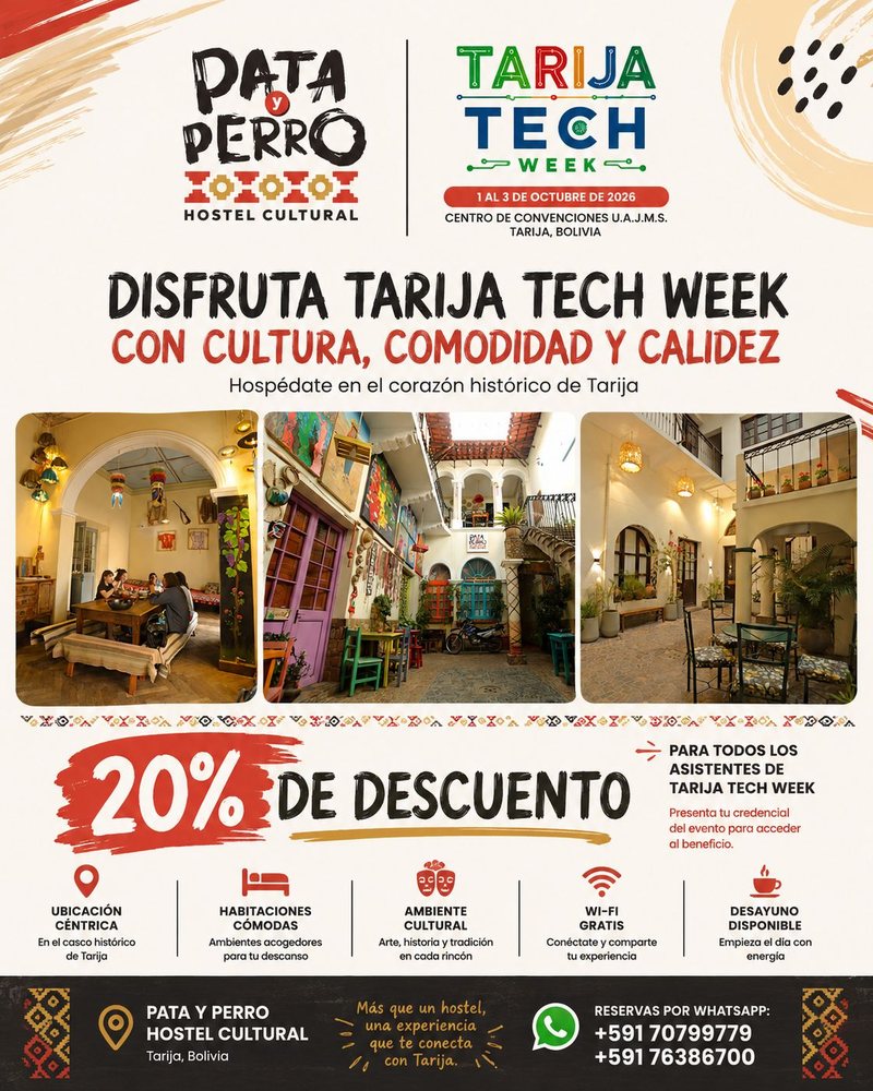 Pata y Perro Hostel Cultural: 20% de descuento para asistentes de Tarija Tech Week